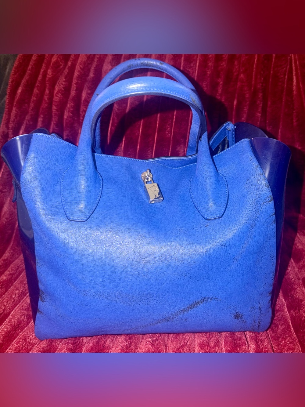 Furla Bright Blue Leather Tote with Gold Hardware